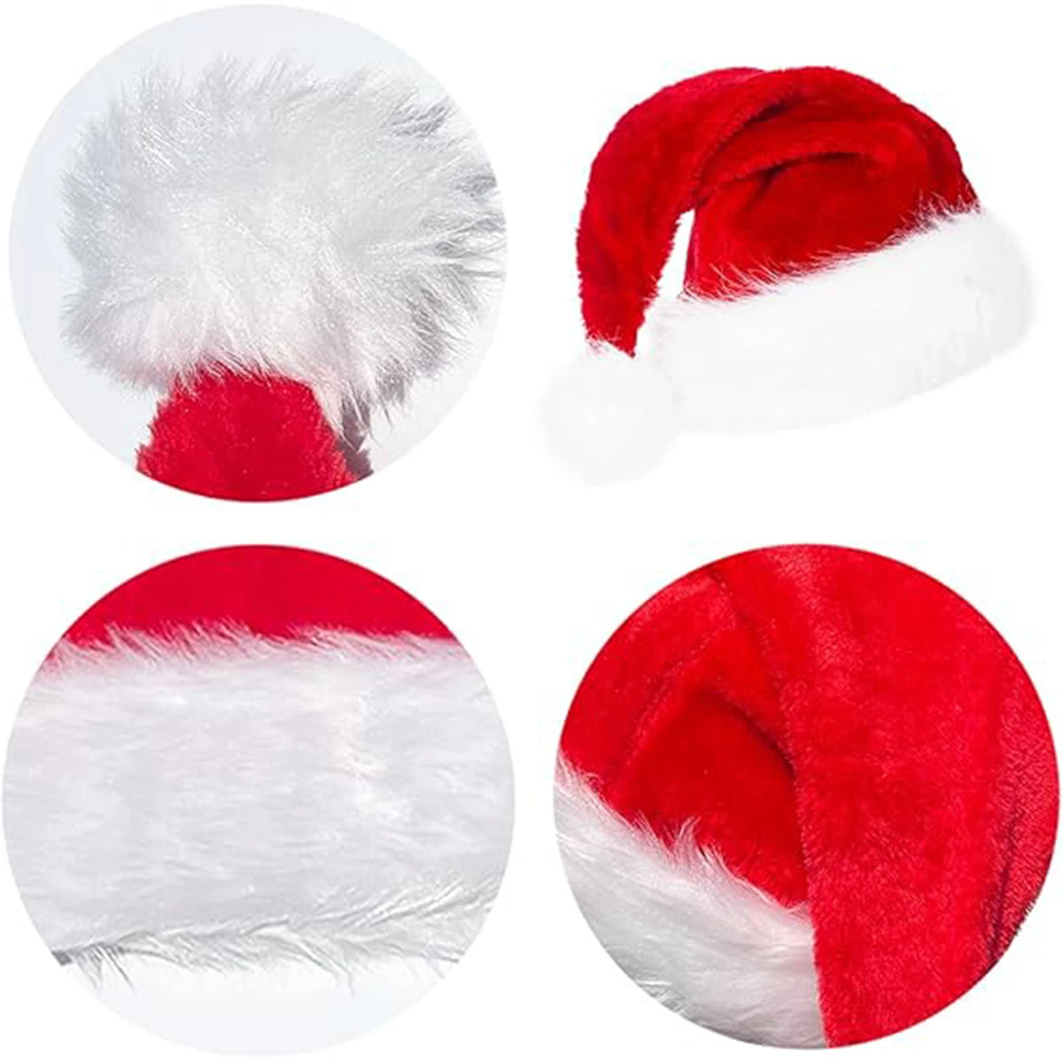 Weihnachtsmützen aus Plüsch – rot mit weißem Rand, 2er- oder 8er-Set