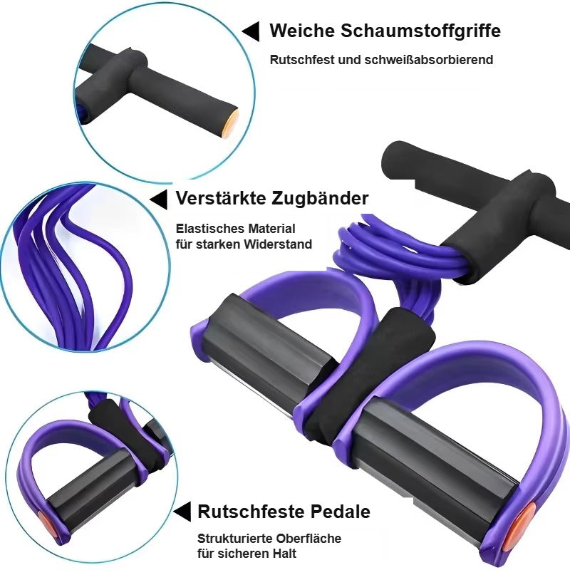 Pedal-Expander mit 4 Zugbändern – Sit-up- und Ganzkörpertrainer