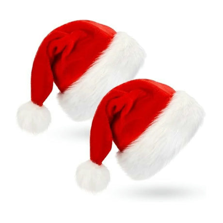 Weihnachtsmützen aus Plüsch – rot mit weißem Rand, 2er- oder 8er-Set