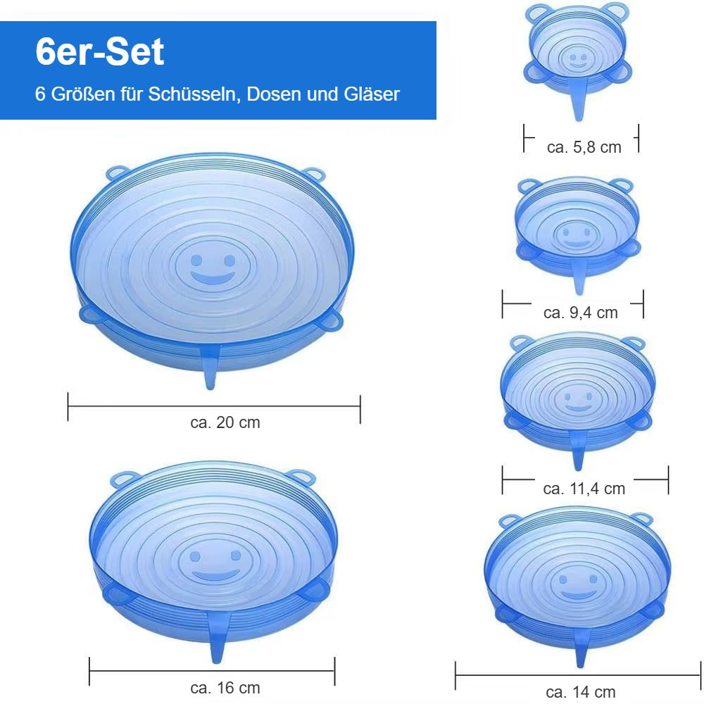 Silikon-Stretchdeckel 6er-Set – für Schüsseln, Dosen und Gläser