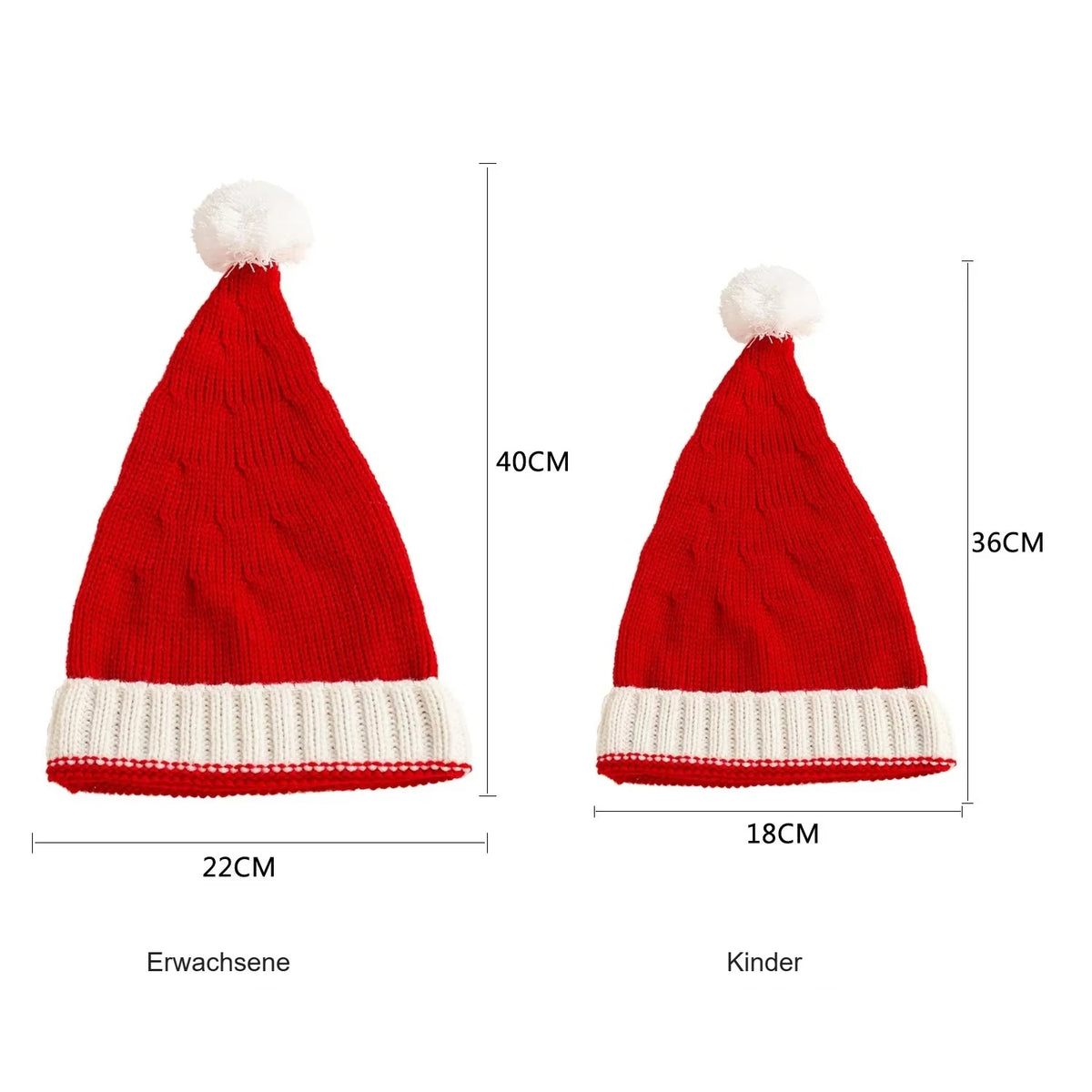 Gestrickte Weihnachtsmütze mit Bommel – Erwachsene und Kinder