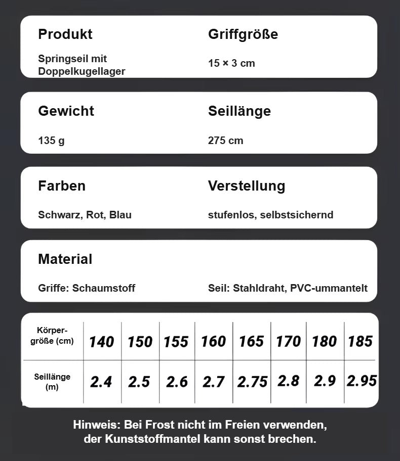 Springseil mit Stahlseil – längenverstellbar, kugelgelagert, 275 cm